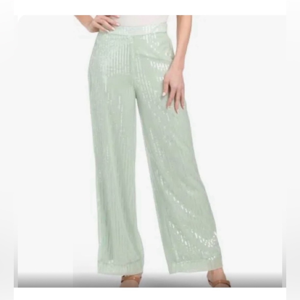 NWT House of Harlow 1960 Mint Sequin Wide Leg Festive Pants Trousers Sz 4